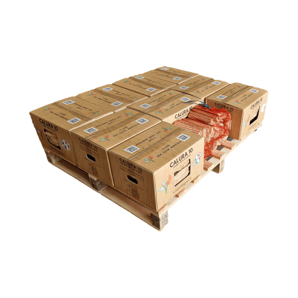Bancale CALURA 10 – Legna da ardere di Ulivo in scatole (90kg)